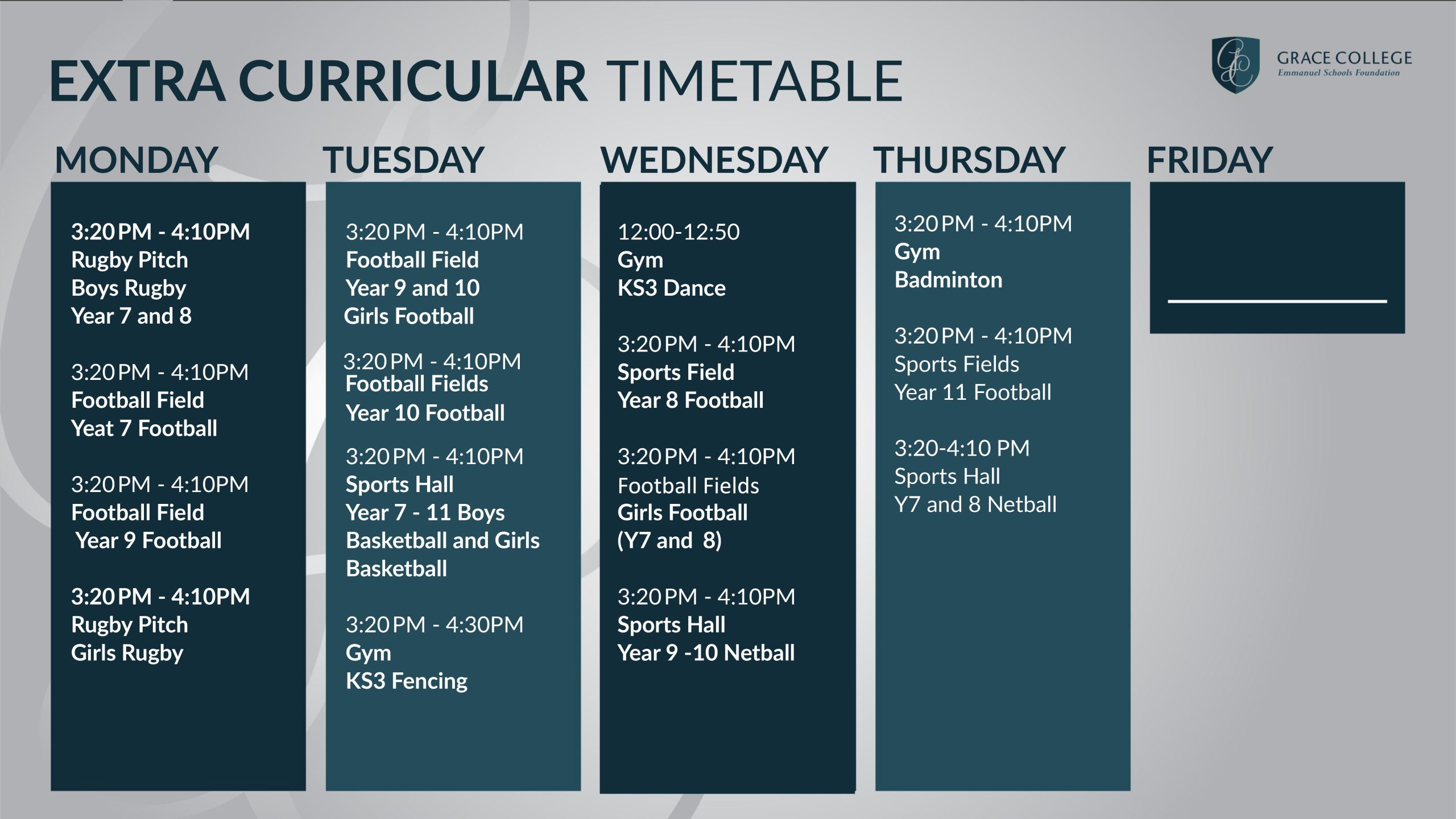 Co-Curricular Timetable